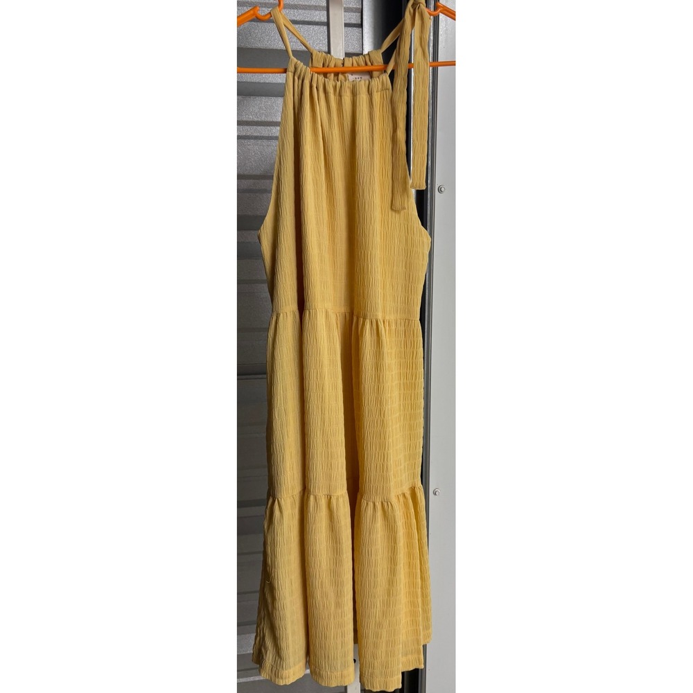 A New Day Yellow Textured Halter Tiered Midi Dress Small Sleeveless Summer Sun